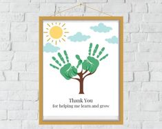 a poster hanging on a brick wall with the words thank you for helping me learn and grow