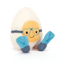 an egg with glasses and mittens on it