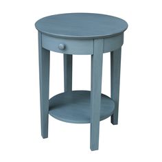 a small blue table with one drawer