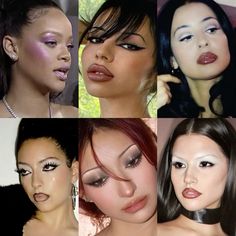 four different pictures of women with makeup and hair