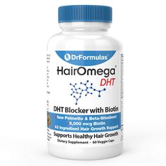 Hairomega DHT Blocker supports hair growth and blocks DHT with 43 ingredients natural herbs & viitamins including 5000 mcg Biotin, Beta-Sitosterol, Saw Palmetto, and Pygeum HairOmega DHT Blocker has Vitamin A, B, 5000mcg Biotin C, E, Zinc, Copper, and Selenium to nourish hair roots and support hair growth for both women & men. Every HairOmega DHT Blocker pill has green tea, Vitamin C, and red raspberry antioxidants reverse free-radical damage and support a healthy immune system. HairOmega DHT Blocker is a powerful 100% vegetarian formula in a vegetarian capsule. HairOmega DHT Blocker is made in the USA in a FDA inspected GMP NSF Facility. Your safety is our priority.   The main cause of hair loss is hormonal imbalances like excess DHT. As men and women age the body turns more and more test Best Hair Vitamins, Dht Blockers, Saw Palmetto, Hair Growth Secrets, Hair Roots, Vitamins For Hair Growth, Hair Growth Supplement, Hair Vitamins, For Hair Growth