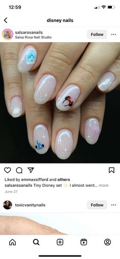 Snow White Theme Nails, Disney Nails Cruise, Epcot Nail Art, Disney Cruise Nail Art, Ratatouille Nail Art, Universal Studios Orlando Nails, Disney Parks Nails, Short Almond Disney Nails