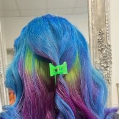 Directions Hair Colour on Instagram: "Spring is in the hair 🦋🌱🍒 @hair_by_kayleigh using 💚Fluorescent Green 💜Plum 🩷Cerise 💙Lagoon Blue 🛒 www.directionshaircolour.co.uk #directionshair #directionshaircolour #semipermanent #hairstyles #hairideas #hairoftheday #hairinspo #hairtrends #hairgoals #instahair #colourfulhair #hairlove #vividhair #hair #haircolour #vegan #colour #hairdye #veganhair #crueltyfree" Lavender Rainbow Hair, Straight Rainbow Hair, Cool Toned Rainbow Hair, Green Plum