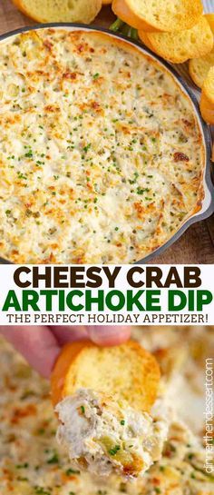 cheesy crab artichoke dip is the perfect holiday appetizer to serve