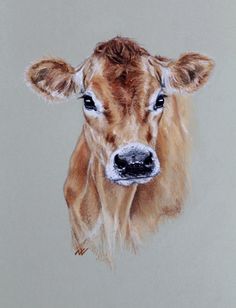 a drawing of a brown cow with black eyes