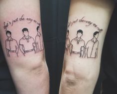 two people with tattoos on their arms that say they're not the only one