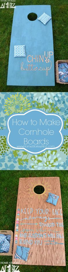 cornhole game with instructions on how to make cornhole boards