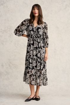 Our love-forever Printed Tiered Dress is back and now available in Coco Floral. This midi-length dress boasts a V neckline with ruffle detail, ¾ sleeve and beautiful gathered tiers. This is an eye-catching piece will soon be on high rotation in your wardrobe. Latest Colour, Dress Home, Midi Length Dress, V Neckline, Tiered Dress, S Models, Midi Length, And Now, Childrens Clothes