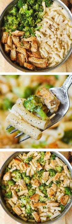 three pictures showing the process of making chicken and broccoli casserole