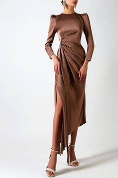 Soiree Dress, فستان سهرة, Slim Fit Dresses, Satin Maxi Dress, Tie Dye Dress, Dyed Dress, Dresses To Wear To A Wedding, Brown Dress, Party Dresses For Women