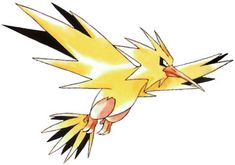 a drawing of a yellow and black pokemon bird