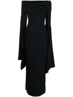 black off-shoulder long sleeves slit detailing maxi Evening Gown Black, Off Shoulder Evening Gown, Black Dresses Classy, Solace London, Gown Black, London Outfit, Black Dress Outfits, Casual Wedding Dress, فستان سهرة