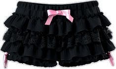 Black Lace Trim Shorts For Summer, Black Cotton Bottoms With Lace Trim, Cute Black Cotton Shorts, Party Cotton Bottoms With Ruffles, Flirty Black Ruffled Bottoms, Black Ruffled Shorts For Summer, Summer Black Ruffled Shorts, Cute Black Bottoms For Party, Black Ruffle Shorts