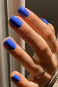 Short Dip Powder Nails Blue, Cerulean Blue Nails, Spring 2024 Nail Colors Trends, Gel Polish Short Nails, Nail Colors That Make You Look Tan, Short Nails Inspiration, Blue Manicure, Gel Nail Polish Colors, 2024 Nails