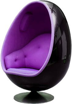 a purple egg chair sitting on top of a metal base