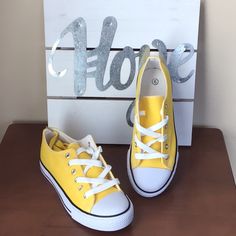 Brand New Yellow Sneakers With Yellow Laces Included. Very Comfortable And Sporty. Sz 9,8 Summer Everyday Lace-up Canvas Shoes, Yellow Lace-up Canvas Shoes For Spring, Casual Yellow Canvas Shoes, Yellow Low-top Canvas Shoes For Spring, Casual Yellow Canvas Shoes For Spring, Compass Shoes, Yellow Things, Pretty Sneakers, Sneaker Outfits Women