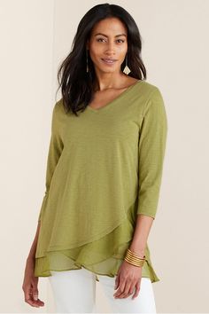 Tunic Sweaters, Gauze Tunic, Gauze Shirt, Linen Tee, Fern Green, Short Sleeve Tunic, Women Tunic Tops, Tunic Styles, Soft Surroundings