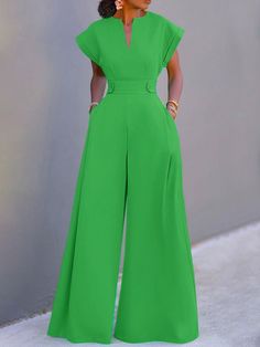 Stylewe offers stylish and concessional Jumpsuits.. SPU: 14JU3G55C1, Color: Green, Theme:Summer, Thickness:Lightweight. Wide Leg Jumpsuits, Overalls Casual, Solid Color Jumpsuits, Oversized Streetwear, Fitted Jumpsuit, Green Jumpsuit, Long Romper, Womens Playsuits, White Jumpsuit