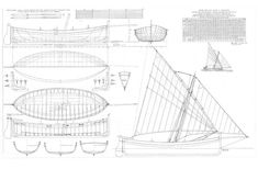 a drawing of a sailboat with plans for the hulls and sails on it