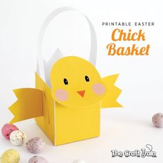 an easter card with a chick in a basket