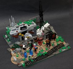 a lego model of a battleship with people on it