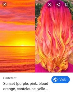 Sunset Hair Color, Sunset Hair, Hair Colour Design, Rainbow Hair Color, Bright Hair, Yellow Hair, Ombre Hair Color, Dye My Hair