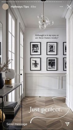 an image of a hallway with pictures on the wall and text that reads just perfect