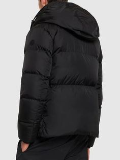 Moncler Montcla Down Jacket - Black | Editorialist Moncler Jacket, Sport Swimwear, Sports Sweatshirts, Down Feather, Crossbody Messenger Bag, Sports Brands, Sports Top, Swim Accessories, Shearling Jacket