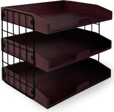 three tiered shelf with drawers on each side