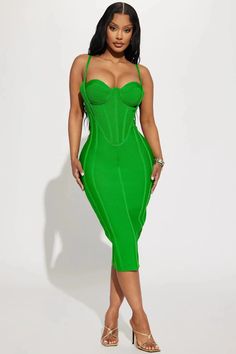 44483904307438|44483904340206|44483904372974|44483904405742 Womens Graduation Outfit Classy, Attending A Wedding Outfit, Green Dress Accessories, Green Bandage Dress, Corset Waist, Bandage Midi Dress, Club Party Dresses, Fitted Midi Dress, Dress Crafts