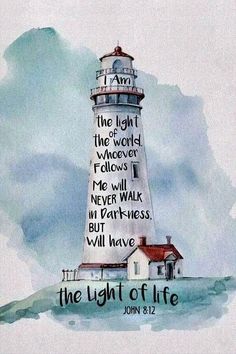 a painting of a lighthouse with the words, the light of life written on it