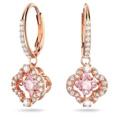 Swarovski Sparkling Dance earrings, Clover, Pink, Rose gold-tone plated | Swarovski.com Dance Earrings, Clover Jewelry, Premier Jewelry, Pink Swarovski, Clover Necklace, Swarovski Earrings, Swarovski Jewelry, Accessories Jewelry Earrings, Pink Stone