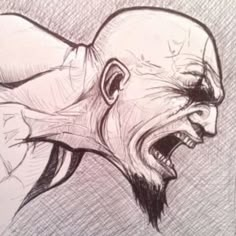 a drawing of a man's head with his mouth open and teeth wide open