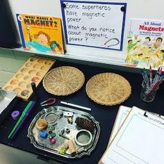 a desk with some books and other items on top of it, along with pens and pencils