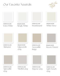 the different shades of neutrals and whites in this color scheme are shown on top of each