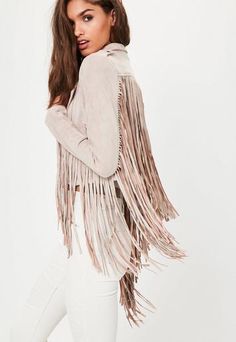 Pink Biker Jacket, Festival Jacket, Looks Country, Suede Fringe Jacket, Faux Suede Fabric, Faux Suede Jacket, Suede Tassel, Fringe Jacket