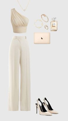 Nice Elegant Outfits, Classy Elegant Outfits Aesthetic, Oficial Outfit Women, Elegant Outfit Inspiration, Elite Outfit Style, Classy Lady Outfits, Elegent Women Classy Outfit, Classy Work Outfits Women, White And Gold Outfits