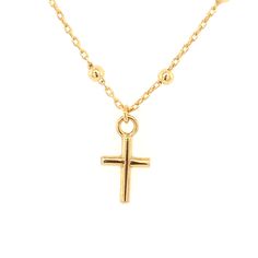 This great staple gift of a miniature cross on a petite bead necklace crafted in 14 karat yellow gold makes a great gift for a First Communion, Confirmation or Christening. The Cross is 7.5mm in length by 5.7mm in width, the petite beads are 1.9mm in diameter and the necklace is 16 inches long. Yellow Gold Crucifix Necklace With Delicate Chain, Dainty Yellow Gold Crucifix Cross Necklace, Dainty Yellow Gold Crucifix Necklace, Scapular Necklace, Baby Earrings, Rosary Bracelet, Evil Eye Ring, Necklace Craft, Necklace Brands