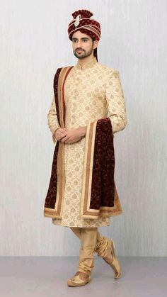 Sherwani For Men Wedding Royals, Designer Sherwani For Men, Men Sherwani, Wedding Kurta For Men, Embroidered Sherwani, Biscuit Color