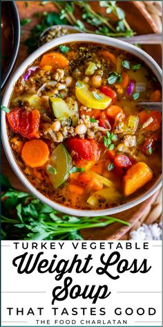 A Weight Loss Soup recipe that is packed full of veggies! This homemade Turkey Vegetable soup is really low calorie because it's basically a bunch of veggies, broth, and ground turkey. Ground turkey is a great low calorie way to bring in tons of flavor! So you will actually want to eat it! It's really quite delicious, and the first meal I make whenever I kick off a diet!