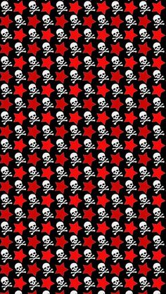 a red and black pattern with skulls on it