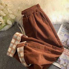 High Waist Plaid Back Side Corduroy Pants – Tomscloth Korean Pants, Black Korean, Japan Streetwear, Corduroy Pants Women, Trousers Casual, Flared Sleeves Top, Vintage Trousers, Men Pants, Baggy Pants