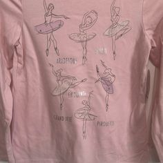 Nwt Pink, Long Sleeve, Ballet T-Shirt Spring Long Sleeve T-shirt With Character Print, Graphic Tee With Character Print And Long Sleeves, Long Sleeve Graphic Tee With Character Print, Pink Long Sleeve T-shirt With Character Print, Cotton Long Sleeve T-shirt With Character Print, Stretch Crew Neck Top With Character Print, Pink Pre-shrunk Long Sleeve T-shirt, Pink Long Sleeve Pre-shrunk T-shirt, Long Sleeve T-shirt With Character Print In Relaxed Fit