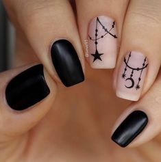 Short Gothic Acrylic Nails, Nail New Years Designs, Short Nail Designs Witchy, Witchy Nail Art Short Nails, Goth Gel Nail Designs, Almond Nails Moon Design, Cute Short Goth Nails, Grey Burgundy Nails, Matte Goth Nails