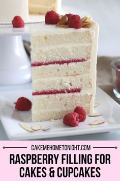 raspberry filling for cakes and cupcakes on a white plate with the title