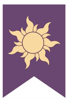 a purple and yellow flag with the sun on it