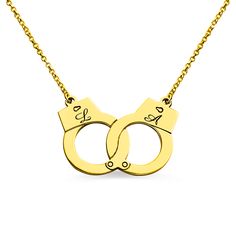 Valentines Day Gifts - Personalized Handcuff Necklace 18k Gold Plated - A perfect personalized gift for your girlfriend, gift for Mom, Valentines Day or any occasion! Wear the Sterling Silver Handcuff Necklace to show off your naughty side, in a stylish way. Featuring a handcuffs that select two initials for each one on the top of handcuff.Add a little passion to your every day style with the exquisite Sterling Silver Handcuff Necklace, pair it with other handcuff jewelry to create a unique jewe Handcuff Jewelry, Handcuff Necklace, Valentines Day Gifts, Gifts Personalized, Gifts For Your Girlfriend, Girlfriend Gift, Online Jewelry Store, Gold Plated Silver, Initial Necklace