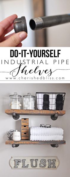 two pictures with the words do - it - yourself and industrial pipe shelves