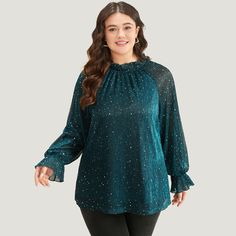 Shop Halloween Sequin Stand Collar Rhinestone Mesh Blouse now and redefine your style with confidence at BloomChic. Tailored for mid and plus-size women. This trendy Tops Women, sizes 10-30. Season:Winter;Color:Cyan;Style:Party;Pattern Type:Plain;Neckline:Stand-up collar;Sleeve Type:Lantern Sleeve;Details:Ruffles, See through, Plain, Rhinestone detailing, Lined, Texture;Pocket:No-pocket Long Sleeve Halloween Party Blouse, Halloween Party Long Sleeve Blouse, Long Sleeve Blouse For Halloween Party, Party Pattern, Womens Trendy Tops, Mesh Blouse, Winter Color, Style Party, Lantern Sleeve