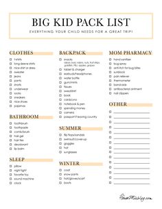 a printable list for the kids to pack up on their bed and play with them